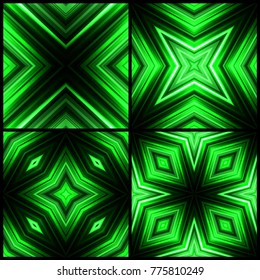 Vector illustration green glowing seamless background set for greeting card, postcard, business card or poster