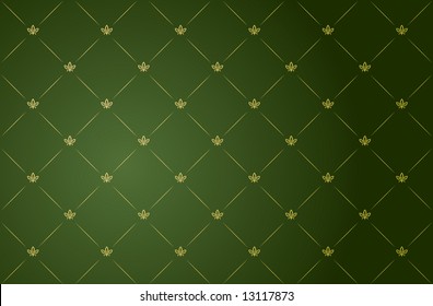 Vector Illustration Of Green And Gold Vintage Wallpaper