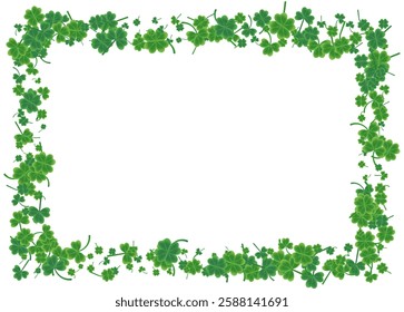 Vector Illustration of green and golden shamrocks background.
