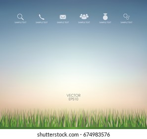 Vector illustration of green grass against the sky. Abstract nature background.