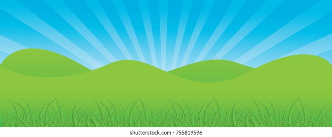Vector illustration of a green grass against the sky