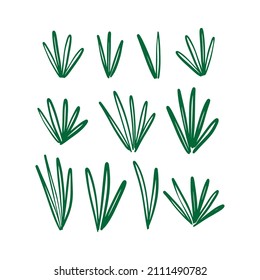 Vector illustration of green grass doodles isolated on white background.