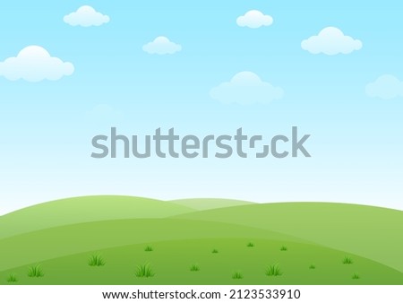 Vector Illustration of Green grass field landscape with blue sky 
