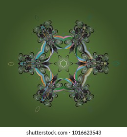 Vector illustration with green, gray and blue isolated snowflake. Beautiful decoration. Symbol of winter. Isolated watercolor snowflakes on green, gray and blue colors.