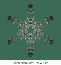 Vector illustration. Green, gray and neutral colors. Christmas pattern with snowflakes abstract background. Holiday design for Christmas and New Year fashion prints.