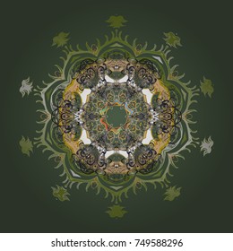 Vector illustration. Green, gray and neutral colors with snowflakes. Isolated cute snowflakes on colorful background.