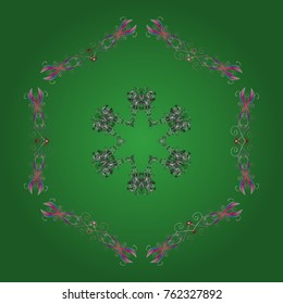Vector illustration with green, gray and neutral isolated snowflakes. Beautiful decoration. Symbol of winter. Isolated watercolor snowflakes on green, gray and neutral colors.