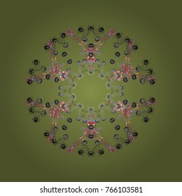 Vector illustration. Green, gray and neutral colors with snowflakes. Isolated cute snowflakes on colorful background.