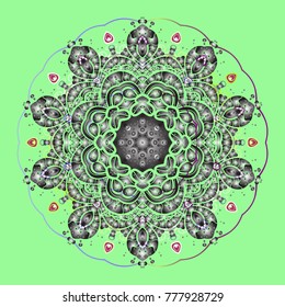 Vector illustration with green, gray and neutral isolated snowflake. Beautiful decoration. Symbol of winter. Isolated watercolor snowflakes on green, gray and neutral colors.