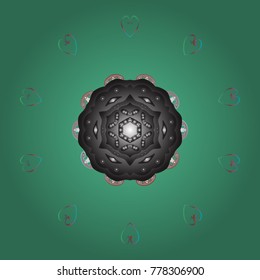 Vector illustration. Green, gray and neutral colors with snowflakes. Isolated cute snowflakes on colorful background.