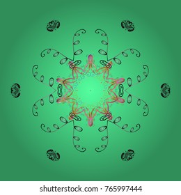 Vector illustration with green, gray and pink isolated snowflakes. Symbol of winter. Isolated watercolor snowflakes on green, gray and pink colors. Beautiful decoration.
