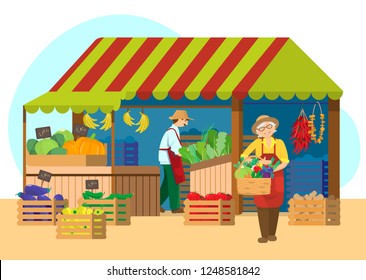 People Buying Vegetables Fruits Street Market Stock Vector (Royalty ...