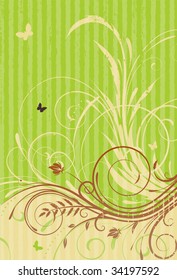 Vector illustration of green Grunge Floral Decorative background