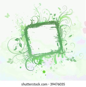 Vector illustration of green Grunge styled Floral Decorative frame