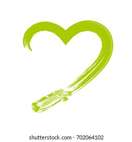 Vector illustration of green hand drawn heart with silhouette celery. Element for design.