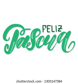 Vector illustration - green hand lettering phrase "Happy easter" in spanish, Feliz Pascua.  White isolated background