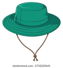 Ilustración vectorial de sombrero verde sobre fondo blanco elemento de diseño aislado perfecto para la moda, accesorio, ropa, traje, o traje de arte temático