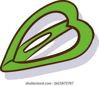 Vector illustration of a green heart shaped hair clip.