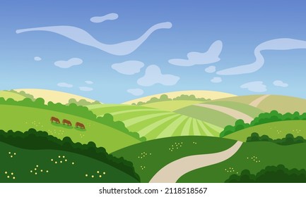 Vector illustration of green hills landscape