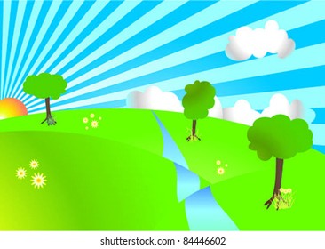 Vector illustration of a green hills landscape