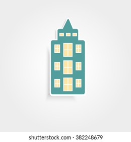 Vector illustration of green house icon isolated on background with shadow