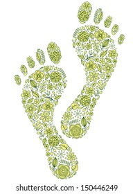 Vector illustration of green human footprints on white background