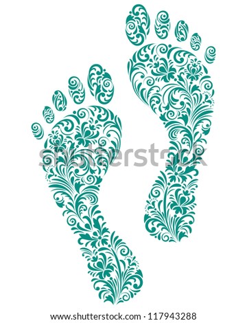 Vector illustration of green human footprints on white background