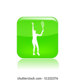 Vector illustration of a green icon isolated in a modern style with a reflection effect depicting a tennis player in action