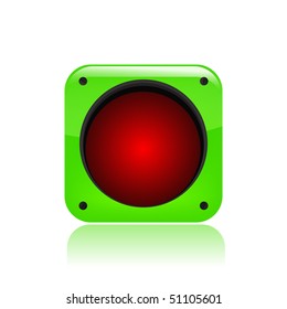 Vector illustration of a green icon isolated in a modern style with a reflection effect depicting a red traffic light