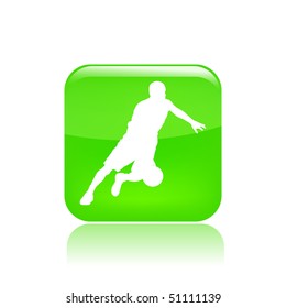 Vector illustration of a green icon isolated in a modern style with a reflection effect depicting a basketball player in action