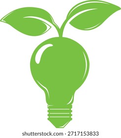 ilustração vetorial ícone verde de uma lâmpada e folhas de planta no conceito de energia sustentável