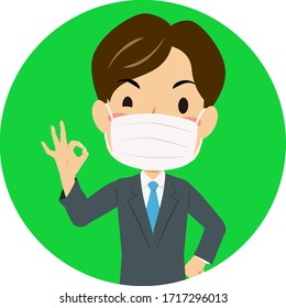 Vektorillustration Illustration der grünen Ikone eines Mannes, der eine Maske trägt. Prävention von Koronavirus.