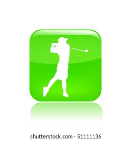 Vector illustration of a green icon in a modern style with a reflection effect depicting a isolated golf player in action