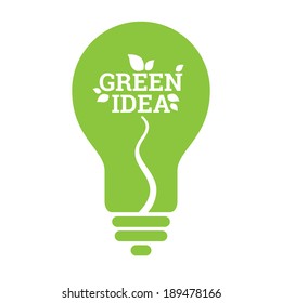 Vector illustration of green idea light bulb leaf icon.