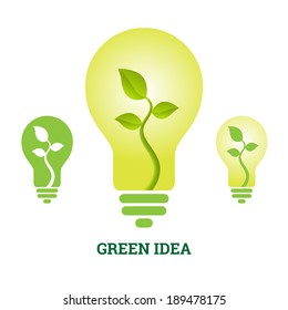 Vector illustration of green idea plant light bulb.