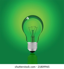 Vector illustration of a green incandescent electrical lamp