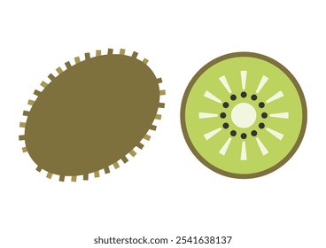 Ilustração vetorial do kiwi verde. Vista frontal e seção transversal. Frutas ícones bonitos. Fundo branco.
