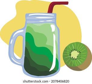 vector illustration of a green kiwi smoothie with a straw. Vector illustration
