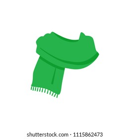 Vector illustration green knitted scarf isolated on white background.  Winter scarf