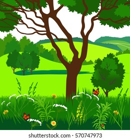 Vector Illustration. Green landscape.
