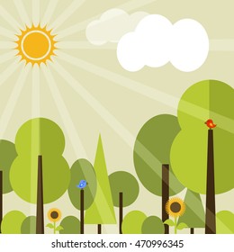 Vector illustration of green landscape, flat design. Ecology concept of environmentally friendly world.