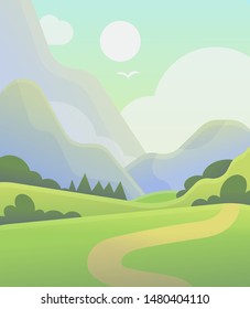 Vector illustration of green landscape of sunny morning.