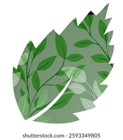 Vector illustration of a green leaf featuring intricate patterns of smaller leaves in a creative design