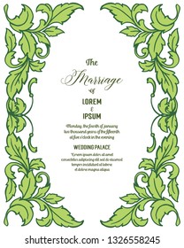 Vector illustration green leaf floral garland frame for marriage celebration invitation hand drawn