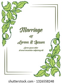 Vector illustration green leaf floral garland frame for marriage celebration invitation hand drawn