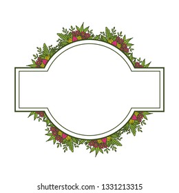 Vector illustration green leaf floral frame for greeting card congratulation hand drawn