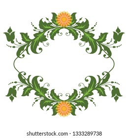 Vector illustration green leaf floral frames blooms hand drawn