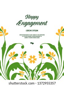Vector illustration green leaf floral frame for celebration of happy engagement hand drawn