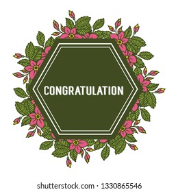 Vector illustration green leaf flower frame bloom for greeting card congratulation hand drawn