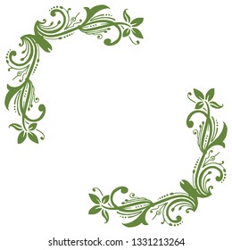 Vector illustration green leaf flower frame decor hand drawn